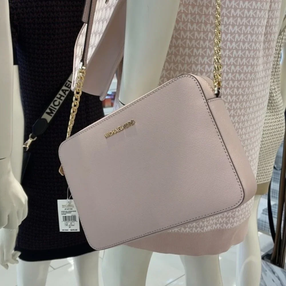 Michael Kors Jet Set Item Large East West Zip Crossbody Leather Powder Blush - Picture 14 of 16